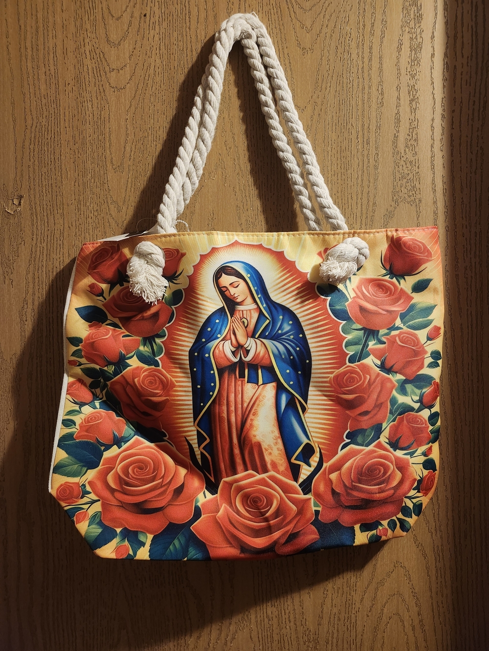 Virgins Saints & Angels Blue and Red Virgin Mary Rose Tote